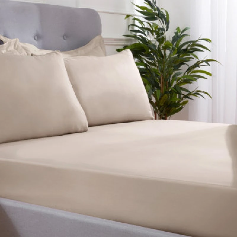 Image of Smart Living Smart Living Super Soft Microfibre Plain Dye Warm Cosy Bed Linen 32cm Fitted Sheet in Natural Size: Super King Fitted Natural Super Kin