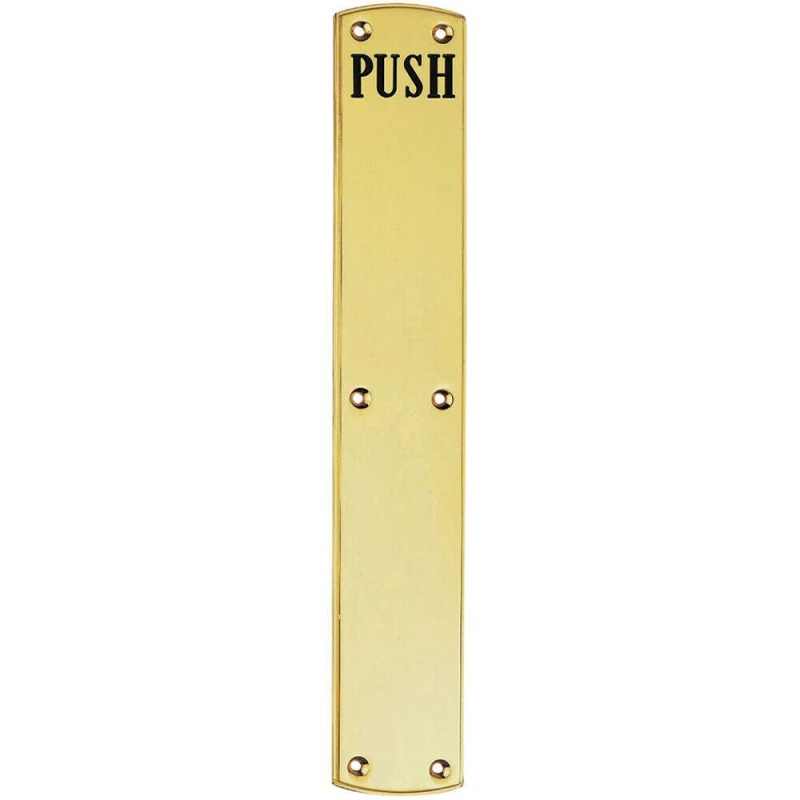 Image of Loops Traditional Push Engraved Door Finger Plate 457 x 75mm Polished Brass Metallics