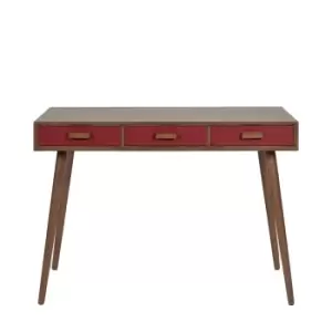 Image of Elijah Retro Dark Pine 3-Drawer Tapered Leg Desk Mulberry