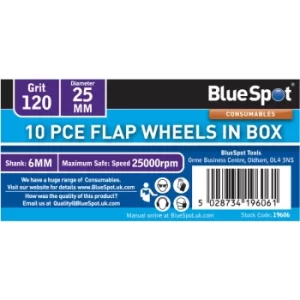Image of BlueSpot 19606 10 Piece 120 Grit 25MM Flap Wheels in Box