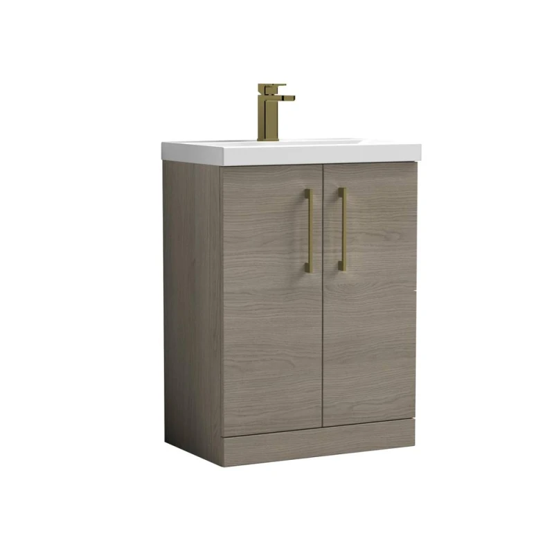 Image of BALTERLEY Balterley Level Contemporary Bathroom Floor Standing 2-Door Vanity & Mid-Edge Basin, Solace Oak, 600mm BALARN2503AH017