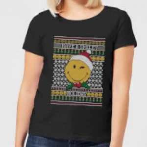 Image of Smiley World Have A Smiley Holiday Womens Christmas T-Shirt - Black - XL