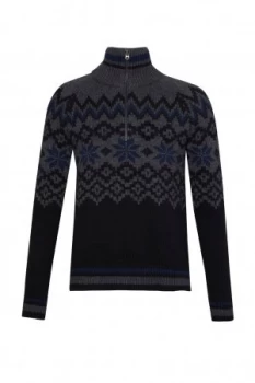 Image of Mens French Connection Ski Fair Isle Half Zip Jumper Blue Multi