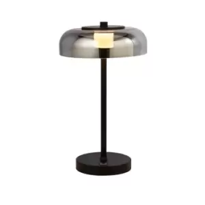 Image of 1 Light LED Table Lamp, Matt Black With Smoked Glass