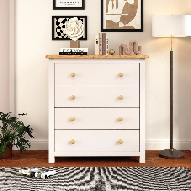 Image of Cabinet Bits Maggiori 4 Drawer Chest of Drawers Wood Knob in Off-White Off-White Unisex
