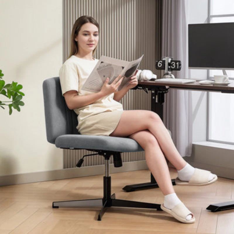 Image of HOMCOM HOMCOM Office Desk Chair No Wheels with Wide Seat, Thick Padding for Home in Grey Grey One Size Unisex 5063603343214