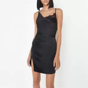 Image of Missguided Cowl Neck Asymmetric Lace Slip Mini Dress - Black