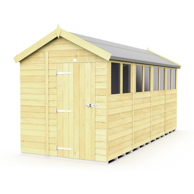 Image of Buttercup Farm 6 x 16 Feet Apex Shed - Single Door W/ Windows - L472 x W175 x H217cm in Brown Brown Unisex