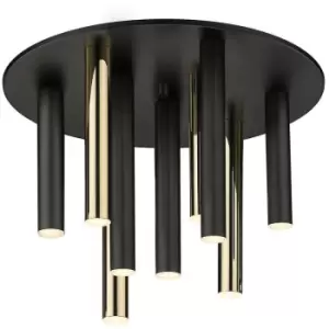 Image of Zumaline Loya Integrated LED Semi Flush Ceiling Light, Matt Black, French Gold