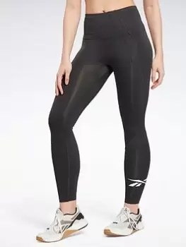 Image of Reebok Workout Ready Vector Leggings, Black, Size L, Women