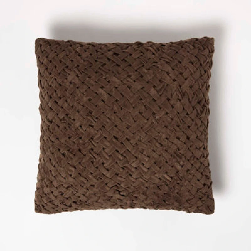 Image of Homescapes Sofia Pleated Velvet Cushion Brown