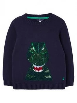 Image of Joules Boys Burford Dino Knitted Jumper - Navy