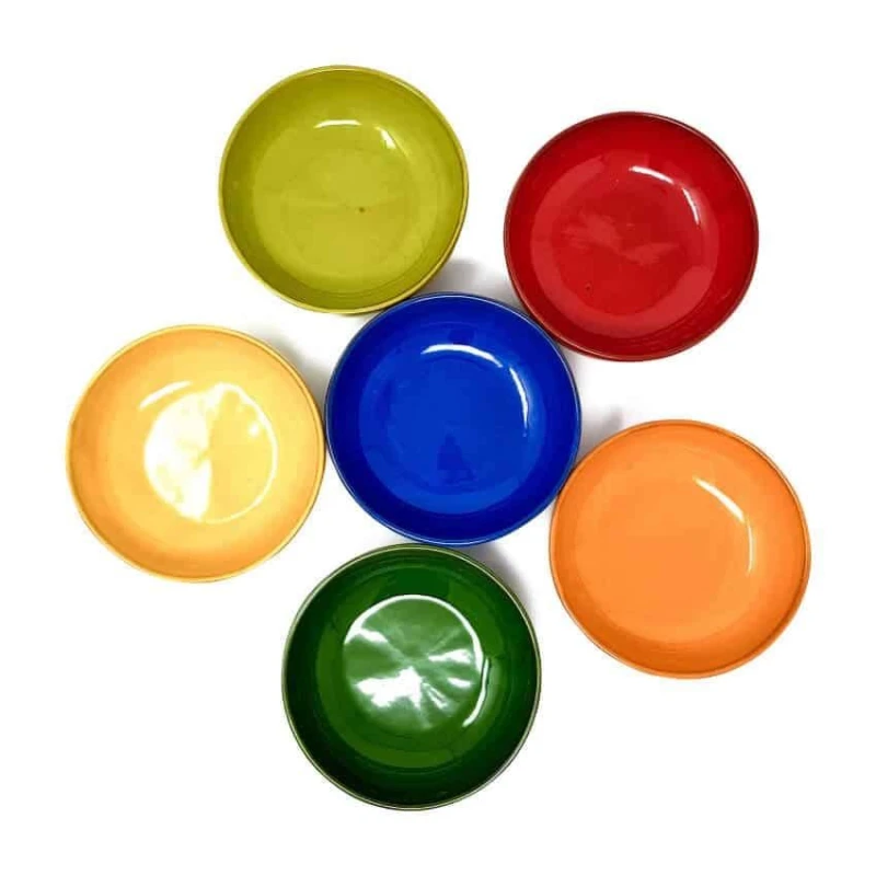 Image of Verano Spanish Ceramics Selena Hand Dipped Glaze Ceramic Kitchen Dining Set of 6 Mixed Shallow Bowls (Diam) 14cm Multi