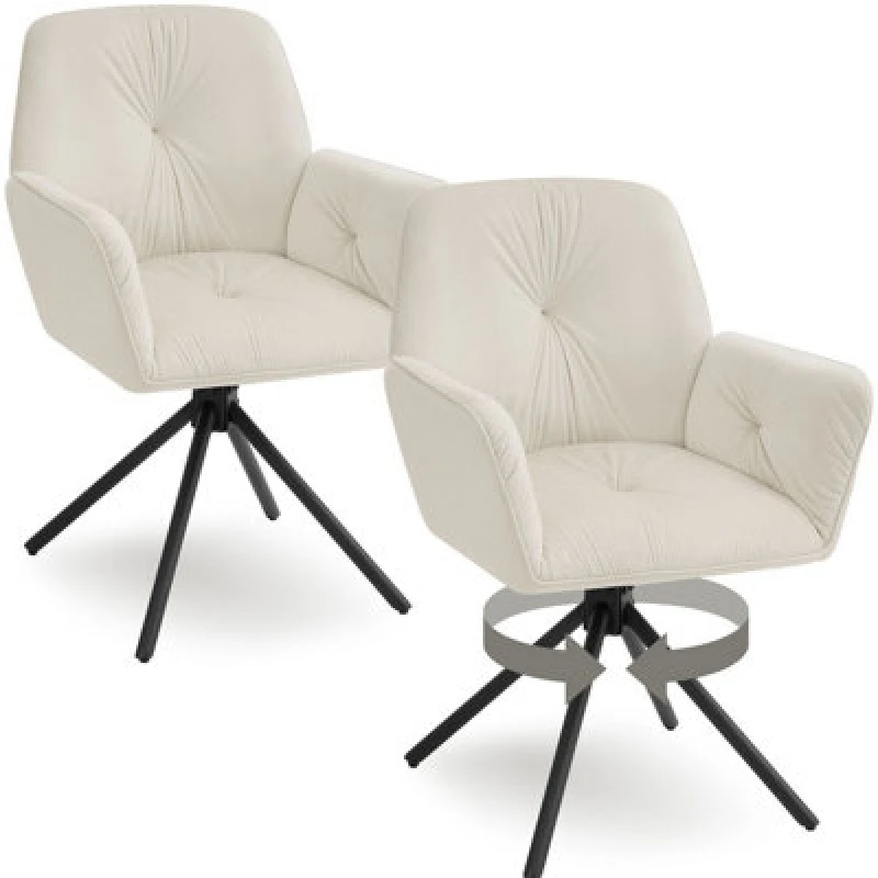 Image of Tectake Set Of 2 Swivel Chair Lenia - Upholstered, Padded, 56.5 X 54 X 86cm - Velvet Cream/black