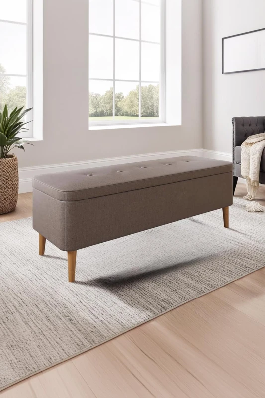 Image of FWStyle FWStyle Grey Linen Ottoman Storage Bench Seat Grey One Size Unisex 5056413124340