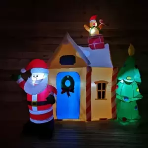 Image of 6ft (1.8m) Outdoor Christmas Inflatable Lit Santa Gingerbread House and Tree Scene