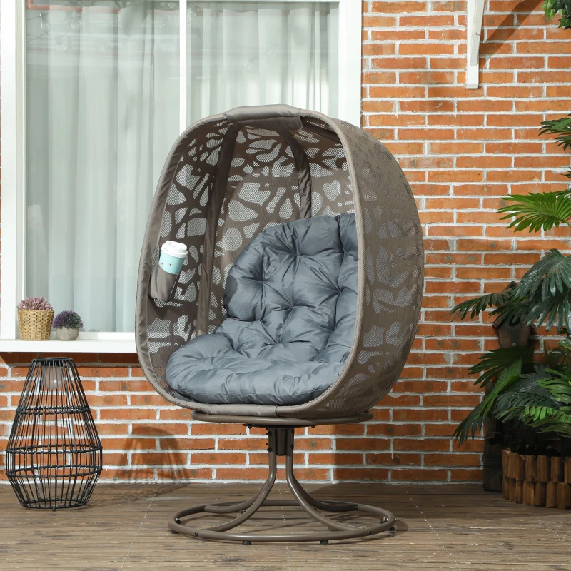 Image of Outsunny Foldable Egg Chair with Cushions, Indoor Outdoor Swivel Lounger, Grey 84G-615V70GY