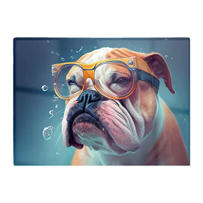 Image of Warren Reed Designer Bulldog With Glasses Splashart Glass Chopping Board