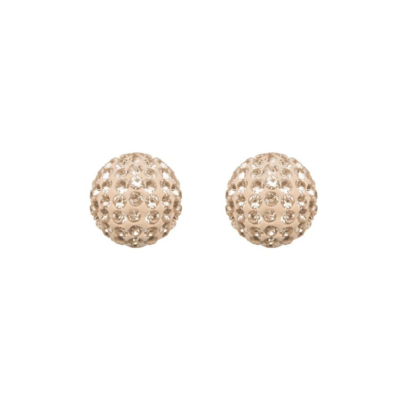 Image of Jewelco London 9ct Gold Champagne Peach Crystal Disco Ball Stud Earrings, 8mm - JES209 Gold female