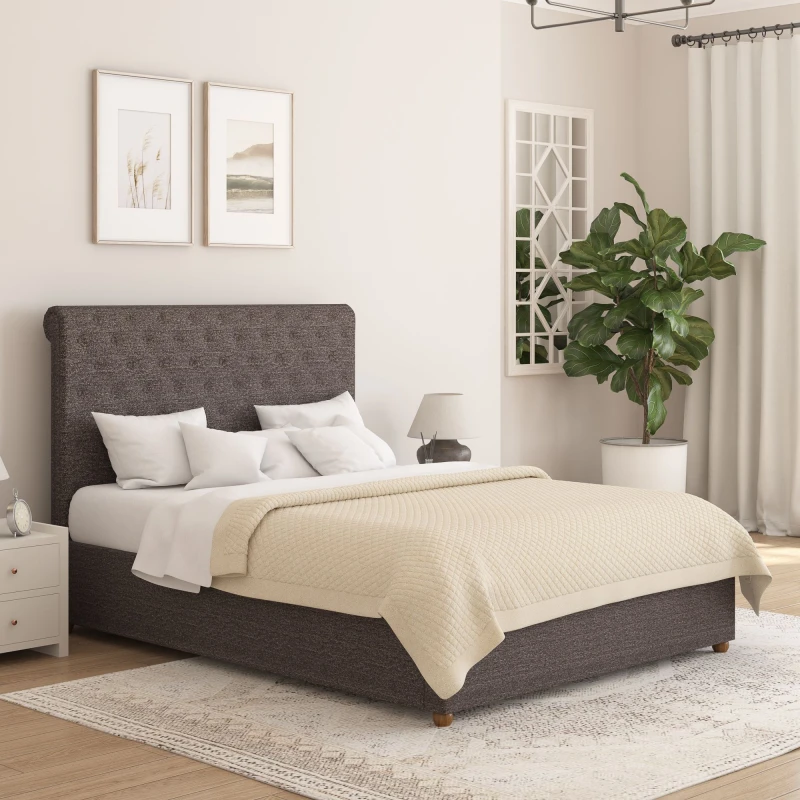 Image of Aspire Aspire Taylor Ottoman Storage Bed Frame in Saxon Twill Fabric in Charcoal Size: Single Charcoal Single Unisex 5057632298959