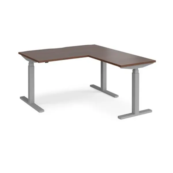Image of Elev8 Height Adjustable Desk Rectangular Desk With Return 1400mm Walnut Tops With Silver Frames Elev8 Touch Walnut EVTR-1400-S-W