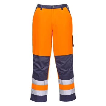 Image of Portwest Lyon Hi Vis Work Trousers Orange / Navy Extra Small 32"