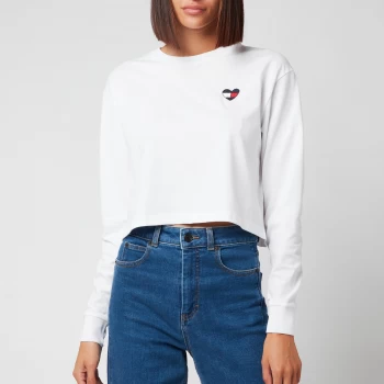 Image of Tommy Jeans Womens Tjw Bxy Crop Homespun Heart Ls - White - XS