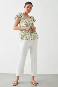 Image of Yellow Floral Button Front Blouse