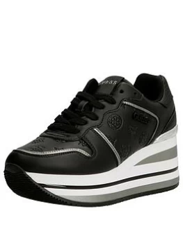 Image of Guess Hektore Wedge Logo Trainer - Black, Size It/Eu 41 = UK 8, Women
