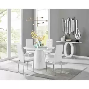 Image of Furniture Box Palma White High Gloss Round Dining Table and 4 White Milan Chrome Leg Chairs
