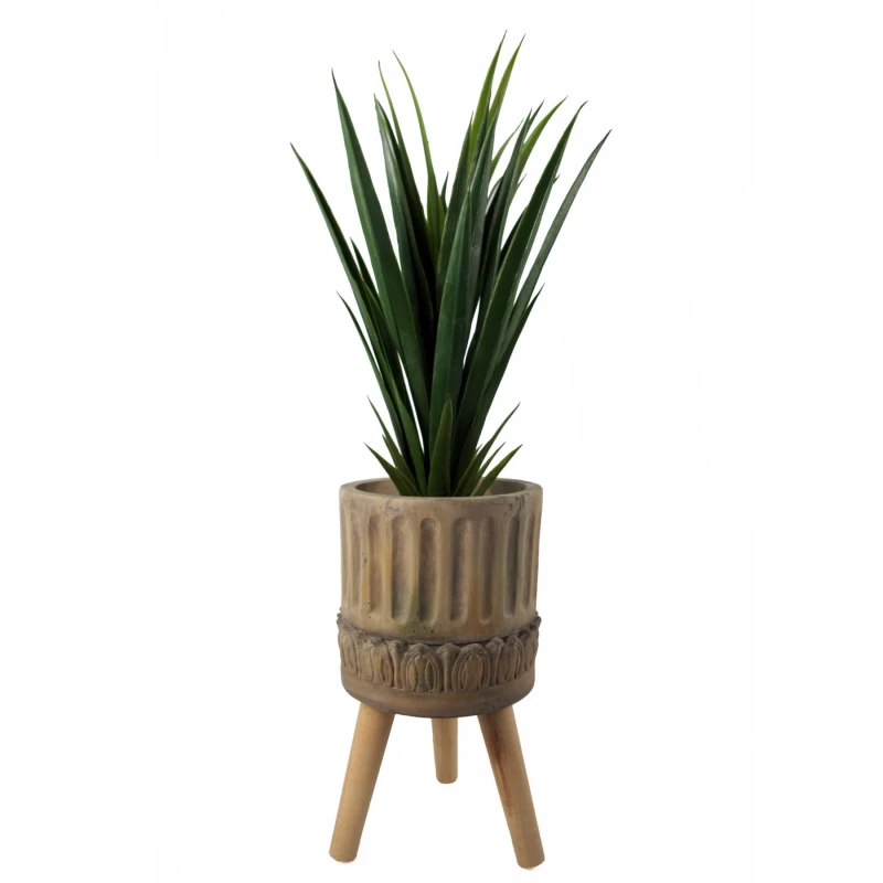 Image of Leaf Ridged Composite Planter with Stand Dark Brown