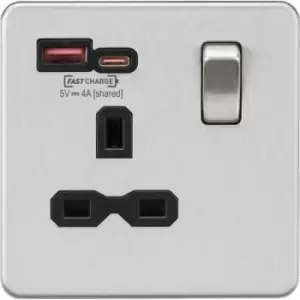 Image of MLA Knightsbridge 13A 1G Switched Socket With Dual USB A+C Brushed Chrome - SFR9919BC