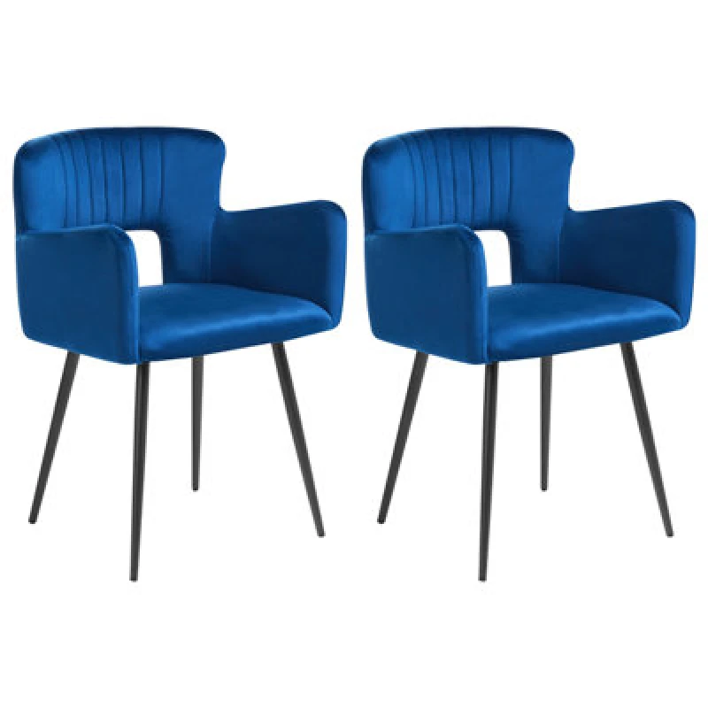 Image of Beliani Set Of 2 Dining Chairs Sanilac Velvet Navy Blue