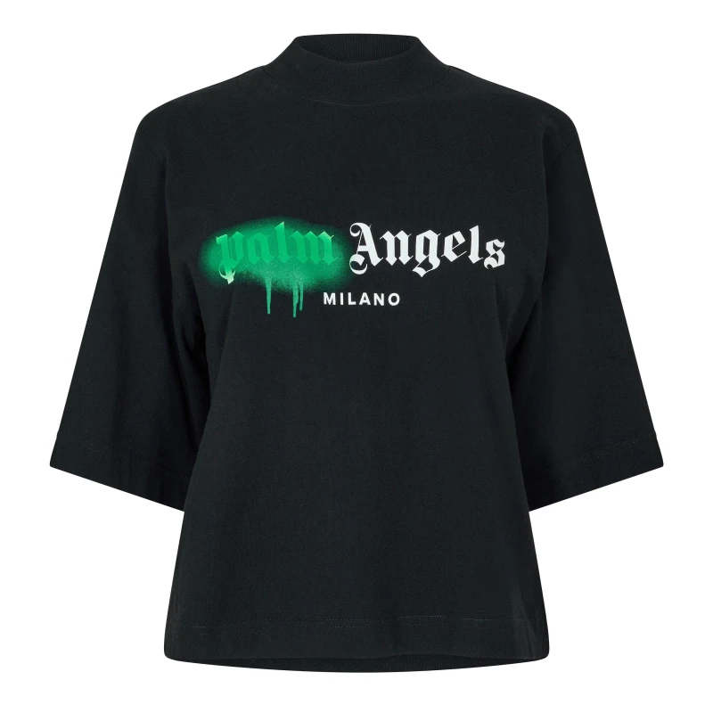 Image of Palm Angels Womens Miami Cropped T-Shirt Black Gree female 16 (XL)
