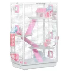 Image of PawHut 4-Tier Hamster Cage, Gerbilarium Cage w/ Tubes, Exercise Wheel, Hut, Ramps, Platforms, 47 x 29.5 x 76cm