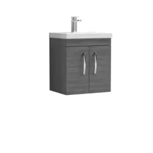 Image of Nuie Athena 500 Wall Hung 2-door Vanity & Thin-edge Basin - Grey Woodgrain