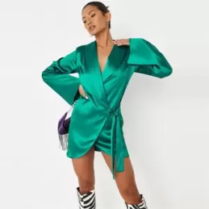 Image of Missguided Side Blazer Dress Satin - Green