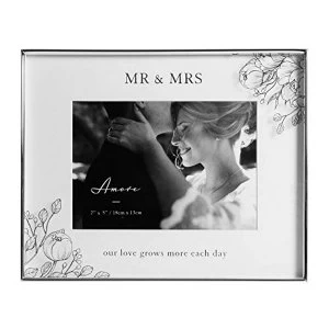 Image of 7" x 5" - Amore By Juliana Silver Floral Frame - Mr & Mrs