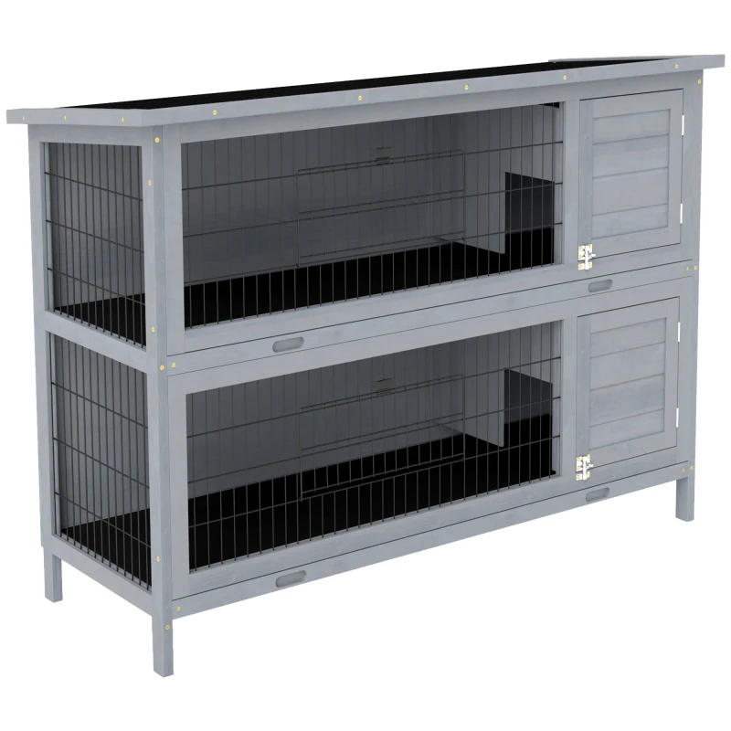 Image of PawHut 54" Large Rabbit Hutch Guinea Pig Hutches w/ Sliding Trays Outdoor, Grey D51-167