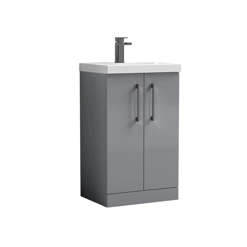 Image of BALTERLEY Balterley Level Modern Bathroom 2 Soft Close Door & Mid-Edge Vanity Unit Basin, Satin Grey, 500mm BALARN2201AH716