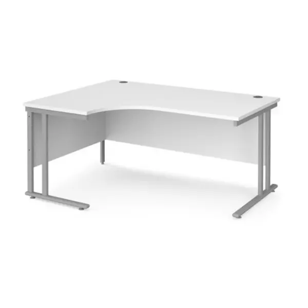 Image of Office Desk Left Hand Corner Desk 1600mm White Top With Silver Frame 1200mm Depth Maestro 25 MC16ELSWH