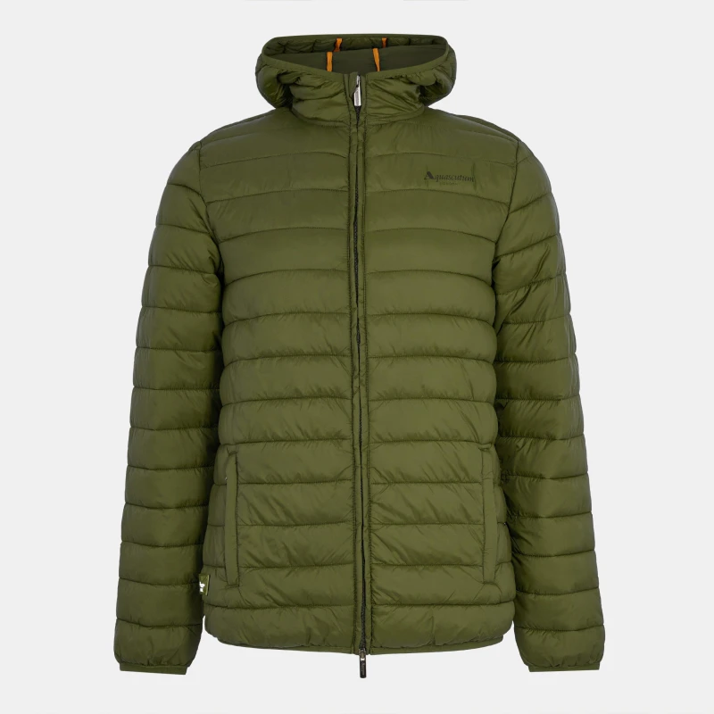 Image of Aquascutum Mens Hooded Hip Length Long Sleeve Medium Puffer Jacket Army Green male Small