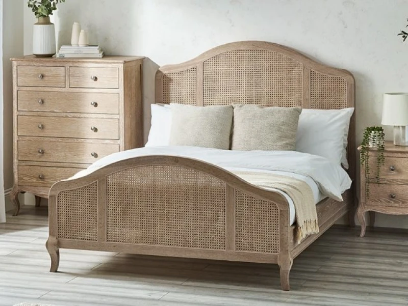 Image of Julian Bowen Fleur 4ft6 Double Rattan and Light Oak Wooden Bed Frame