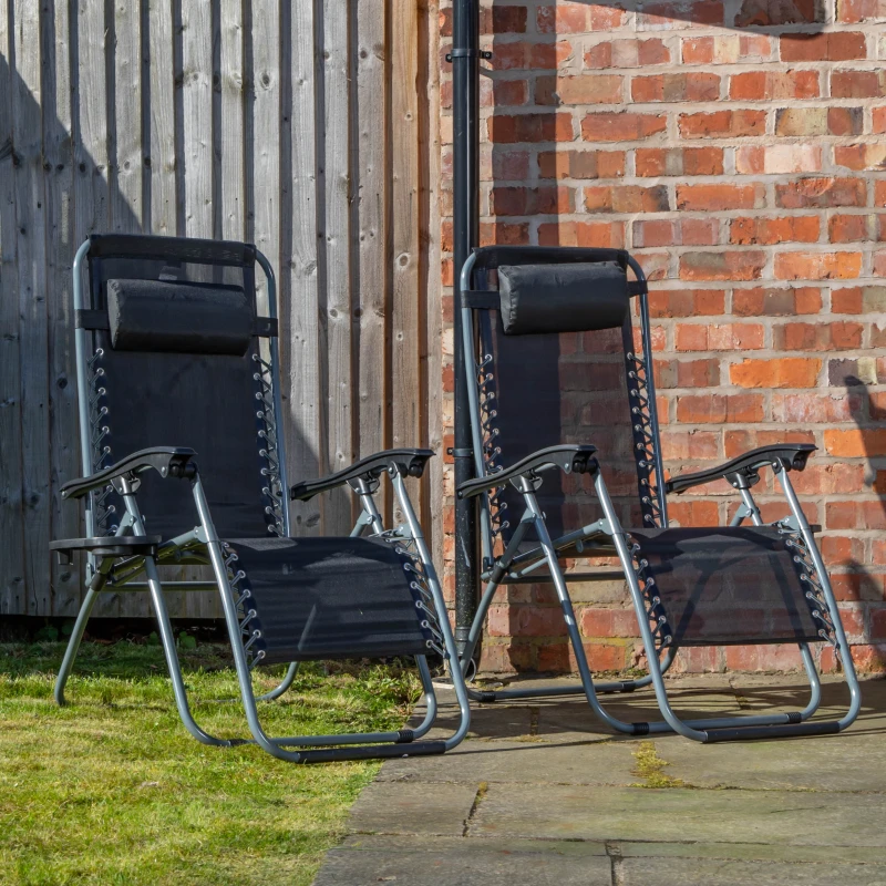 Image of Set of 2 Multi Position Garden Zero Gravity Relaxer Chair Sun Lounger in Black & Silver