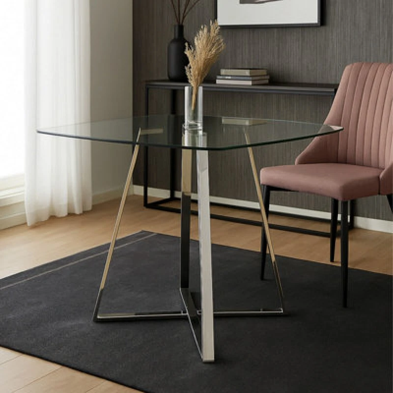 Image of Premier Housewares Metropolitan Square Glass Dining Table Silver