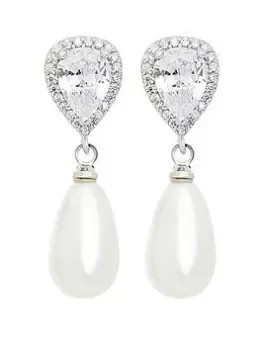 Image of Jon Richard Rhodium Plate Cubic Zirconia Pear And Teardrop Pearl Earring