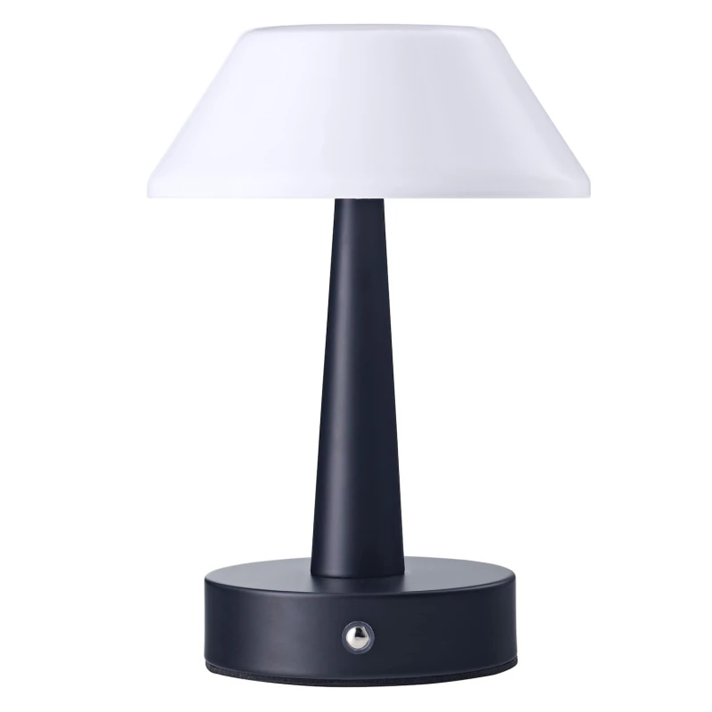Image of Happy Homewares Matt Black Rechargeable Touch Dimmable Table Lamp with Opal White Domed Shade Black Unisex