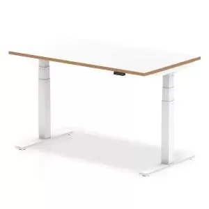 Image of Oslo 1400mm Height Adjustable Desk White Top Natural Wood Edge White