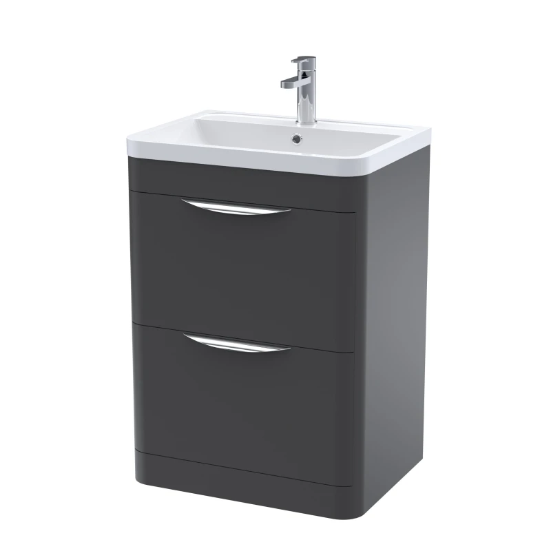 Image of Balterley Floor Standing 2 Drawer Vanity Unit Polymarble Basin Soft Black 600mm Black