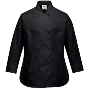 Image of Portwest C837BKRL - sz L Rachel Ladies Long Sleeve Chefs Jacket - Black - Black